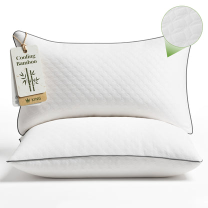 MARNUR Bed Pillows 2 Pack, King Size Cooling Pillow with Removable Bamboo Cover, Luxury Hotel Collection Down Alternative Pillows for Bed, 19"x34"