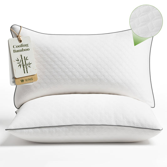 MARNUR Bed Pillows 2 Pack, King Size Cooling Pillow with Removable Bamboo Cover, Luxury Hotel Collection Down Alternative Pillows for Bed, 19"x34"
