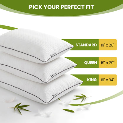 MARNUR Bed Pillows 2 Pack, King Size Cooling Pillow with Removable Bamboo Cover, Luxury Hotel Collection Down Alternative Pillows for Bed, 19"x34"