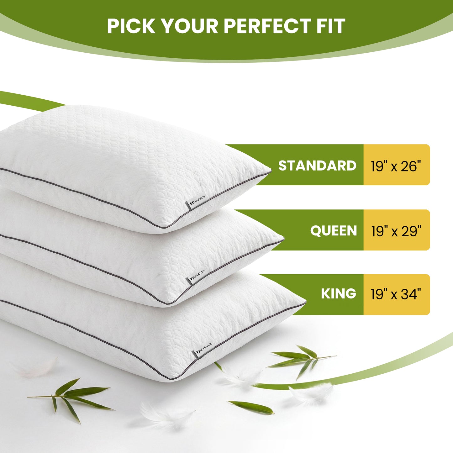 MARNUR Bed Pillows 2 Pack, Queen Size Cooling Pillow with Removable Bamboo Cover, Luxury Hotel Collection Down Alternative Pillows for Bed, 19"x29"