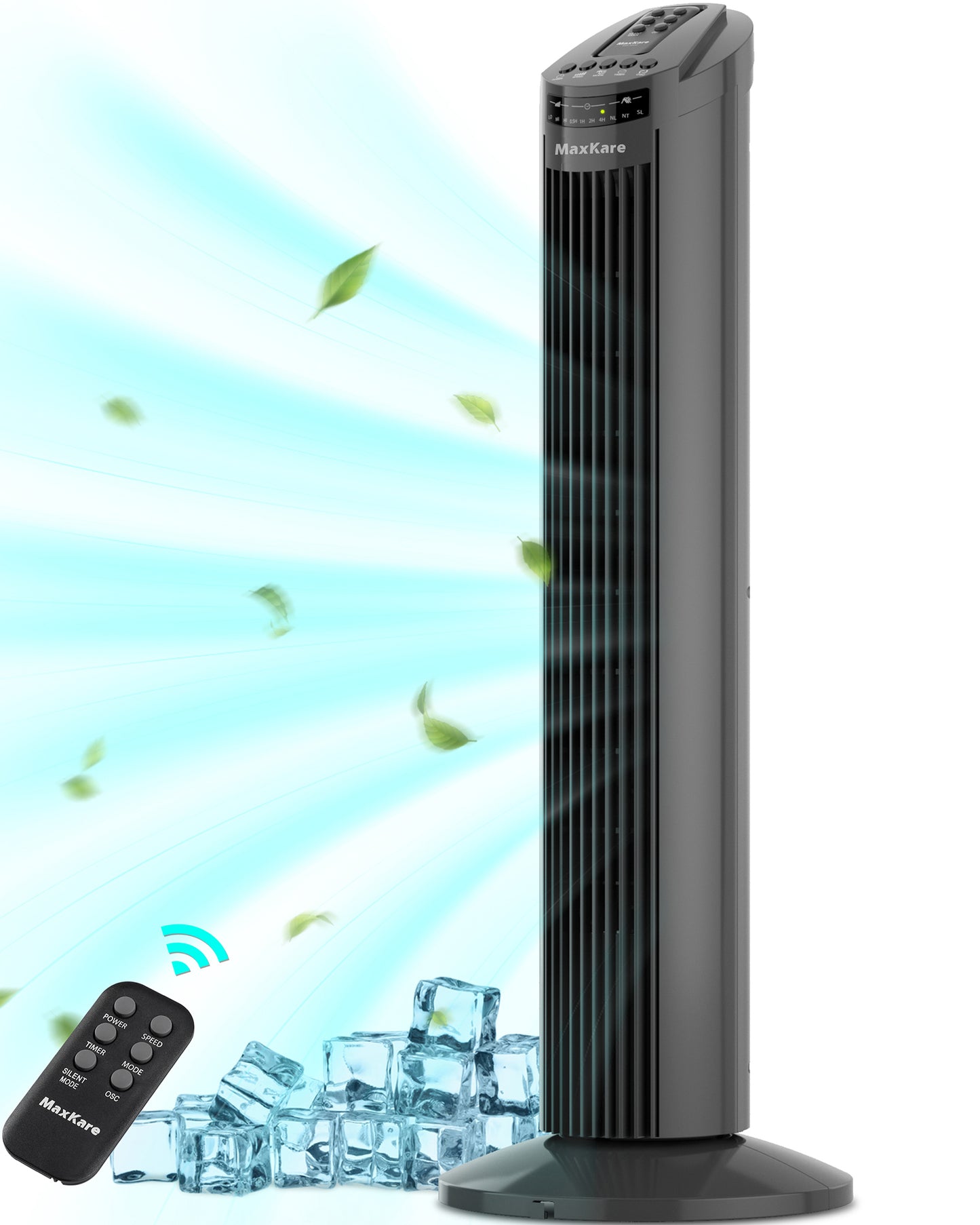 MaxKare 30" Tower Fan 70° Oscillating Fan Quiet Cooling Fan with Remote Control 3 Speeds 3 Wind Modes, 7.5H Timer for Bedroom, Dark Gray