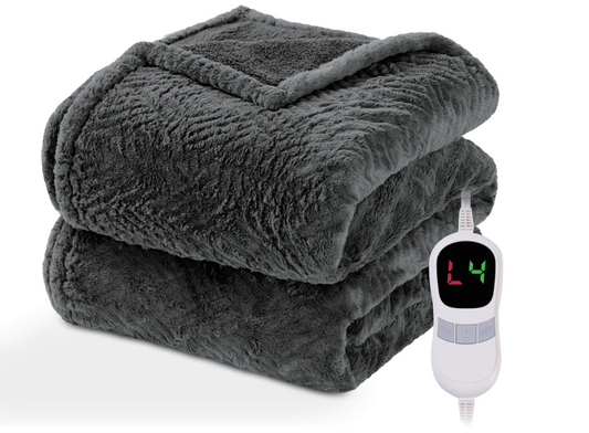 Electric  Blanket 72" x 84", Faux Fur, for Couch, Bed, Soft, Warm - Gray