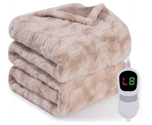 Electric Throw Blanket 50" x 72",faux fur, 10 Heating Levels, 4 Hours Timer - Brown