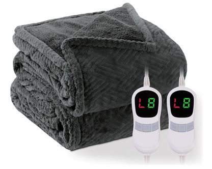 Electric  Blanket 90" x 100", Faux Fur, for Couch, Bed, Soft, Warm - Gray