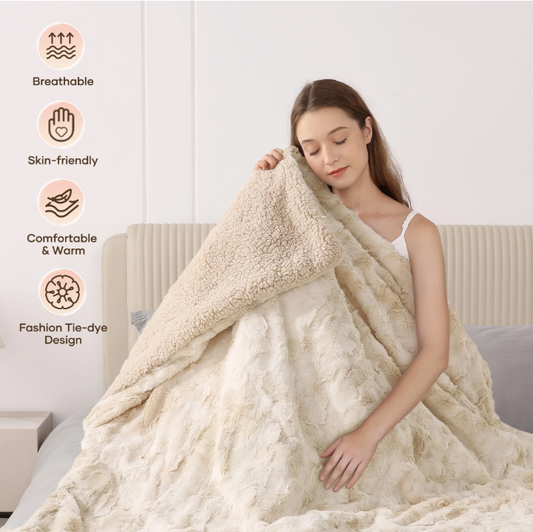 MARNUR Electric Blanket 72" x 84", Soft Faux Fur Heated Blanket, 6 Heating Levels, 10Hours Timer, Machine Washable - Tie-Dye Off White