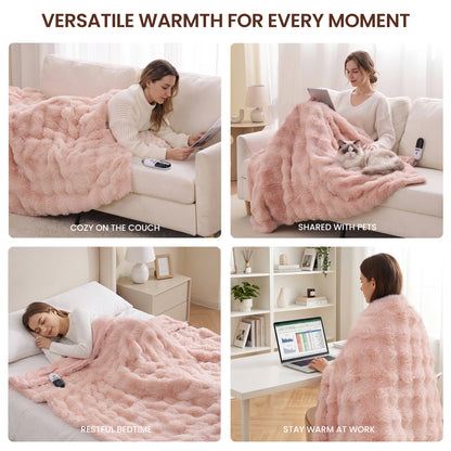 MARNUR Electric Throw Blanket 50"x60", Faux Fur Heated Throw, 6 Heating Levels, 4 Hours Timer - Pink