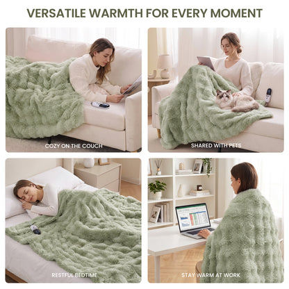 MARNUR Electric Throw Blanket 50"x60", Faux Fur Heated Throw, 6 Heating Levels, 4 Hours Timer - Green