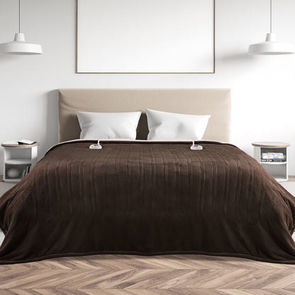 MARNUR Electric Heated Blanket Queen Size 84''x90'', Fast Heating with Dual Controllers, 10 Heating Levels, 10H Timers, Preheat Function Machine Washable - Brown