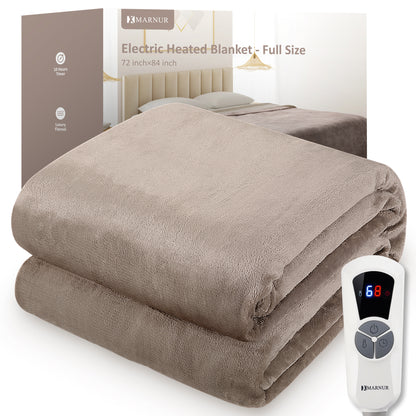 MARNUR Electric Blanket 72" x 84" Full Size Heated Blanket, 6 Heating Levels, 10 Hours Timer - Linen