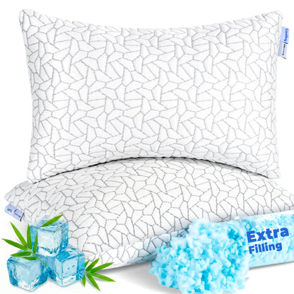 MARNUR Cooling Shredded Memory Foam Pillow Queen Set of 2, Adjustable Bamboo Shredded Pillow for Side, Back & Hot Sleepers