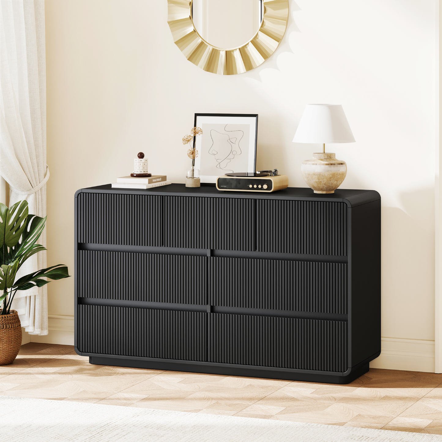 MARNUR 7 Drawer Dresser for Bedroom, Wooden Chest of Drawers for Closet, with Wide Top, Smooth Glides, for Living Room, Hallway, Kids Room, Black