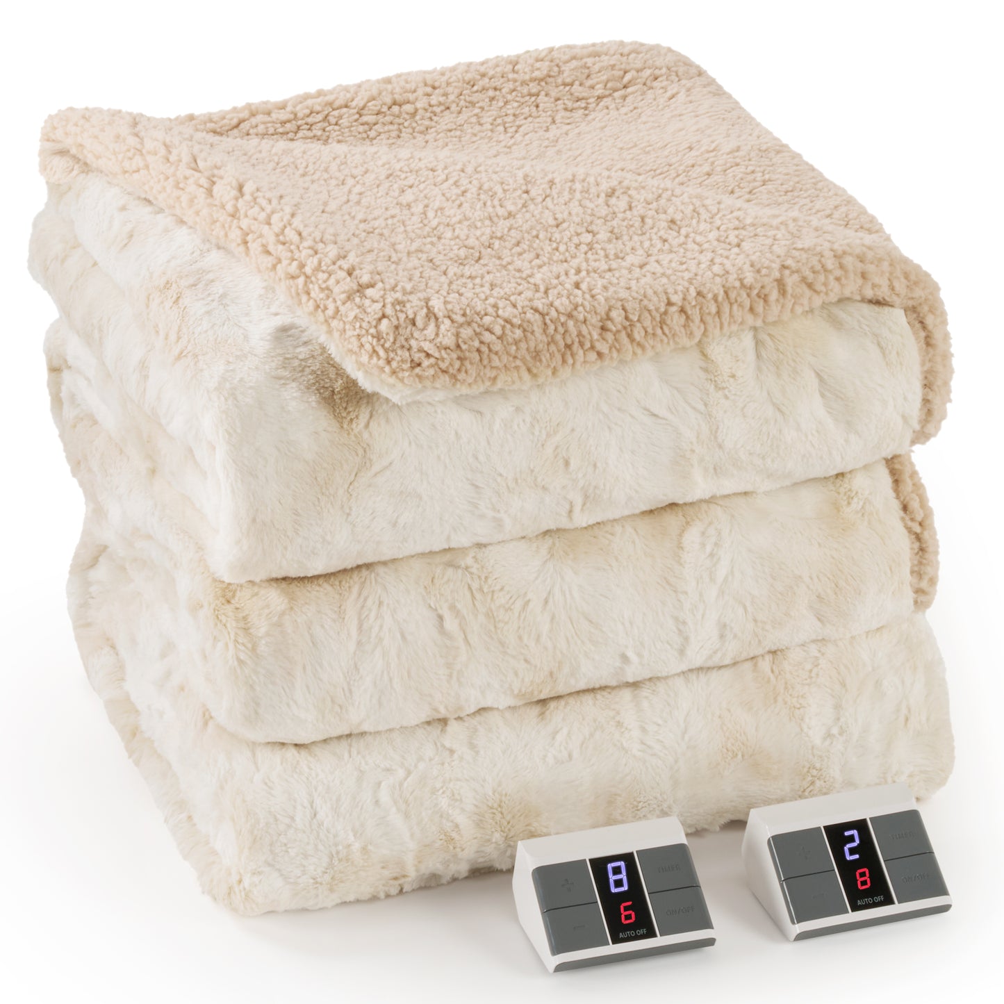 MARNUR Heated Blanket Queen Size, Faux Fur & Sherpa, Dual Controllers, 10 Heat Levels, 10H Timer, 84" x 90", Tie-Dye Off White