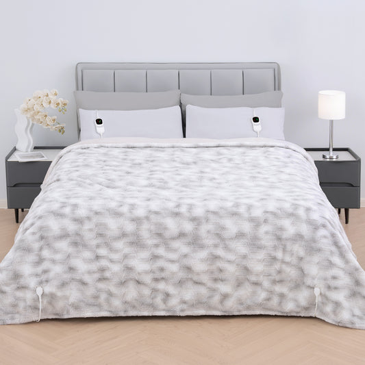 MARNUR Electric Blanket Faux Fur Queen Size 84"x90", Fast Heating with Dual Controllers,10 Heating Levels, 10 Hours Timer, Gray