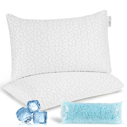 MARNUR Memory Foam Pillows for bed Queen Size, Height Adjustable Cooling Pillows for All Sleepers with Extra Shredded Foam, Dual-Sided Pillow Cover,2-Pack
