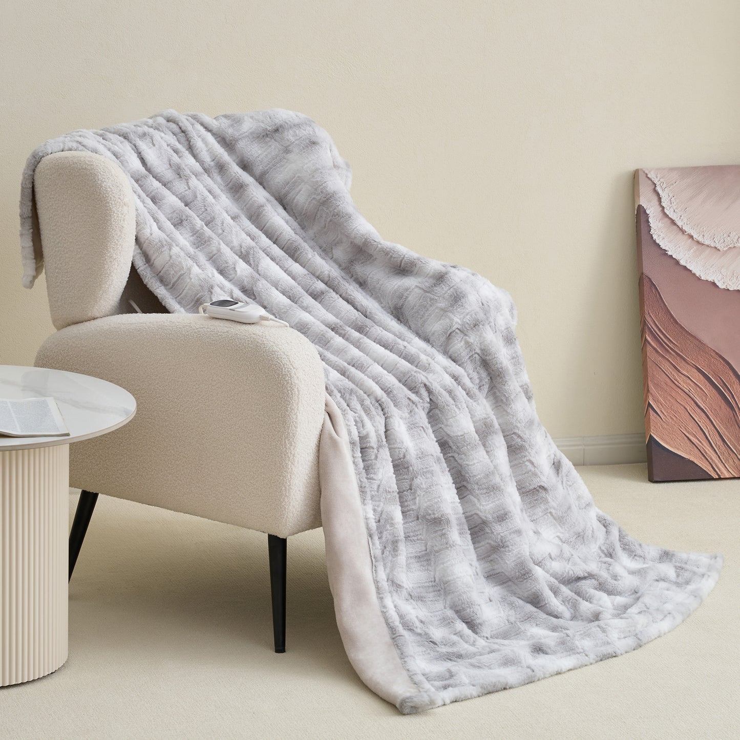 MARNUR Electric Blanket Heated Throw Extra Large Size 50"x72", Soft Faux Fur Heated Blanket with 10 Heating Levels, 4 Hours Timer, ETL Certification, Gray