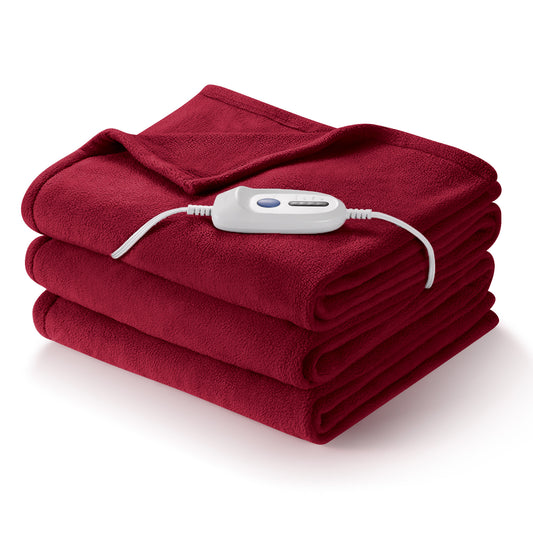 MARNUR Electric Heated Blanket Polar Fleece Full Size 72''x 84'' with 6 Heating Levels 10H Timer Machine Washable - Red
