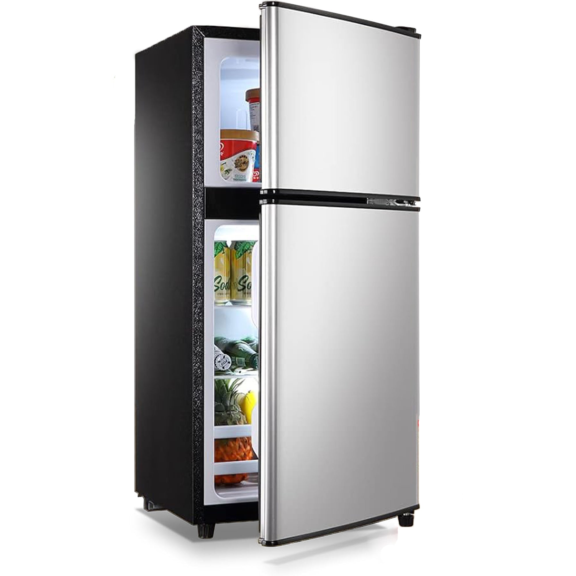 Load image into Gallery viewer, Mini Fridge with Freezer 3.6 Cu.Ft Two-Door Compact Refrigerator for Dorm, Office, Bar, RV, Bedroom, Silver
