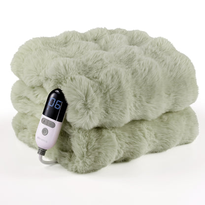 MARNUR Electric Throw Blanket 50"x60", Faux Fur Heated Throw, 6 Heating Levels, 4 Hours Timer - Green