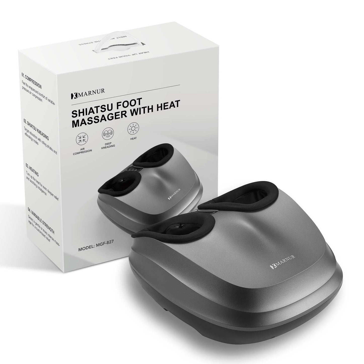 MARNUR Shiatsu Foot Massager with Heat, Air Compression, Deep Kneading Massage for Muscle Relief up to Size 12, Dark Gray