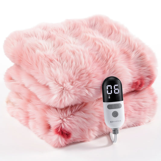 MARNUR Heated Bubble Fleece Electric Throw with 4H Timer 6 Heating Levels 50"×60", Long Faux Fur and Soft Flannel for Couch Bed, Machine Washable, Tie-Dye Pink