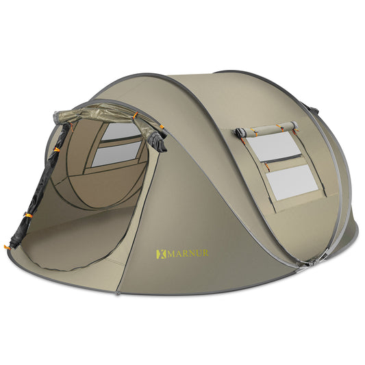 MARNUR Instant Tent 4-Person Camp Tent, Auto Setup Pop Up Tent, Waterproof, Huge Door & Windows, Green