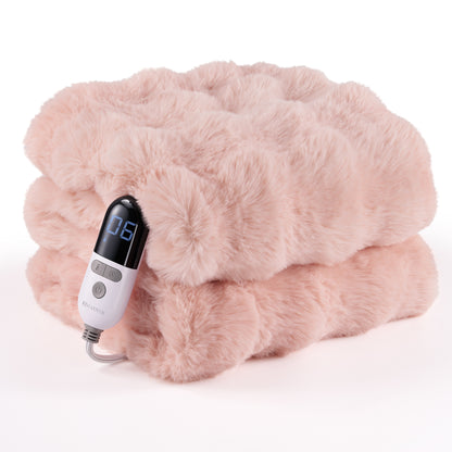 MARNUR Electric Throw Blanket 50"x60", Faux Fur Heated Throw, 6 Heating Levels, 4 Hours Timer - Pink