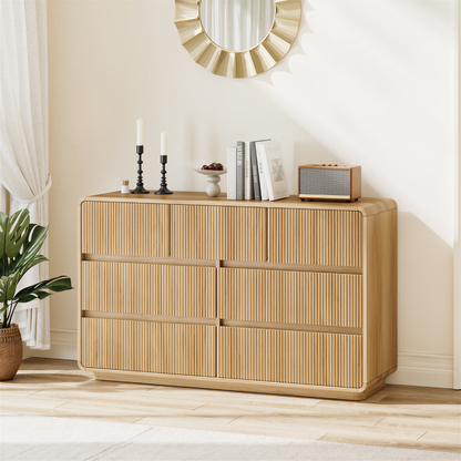 MARNUR 7 Drawer Dresser for Bedroom, Wooden Chest of Drawers for Closet, with Wide Top, Smooth Glides, for Living Room, Hallway, Kids Room, Natural Oak