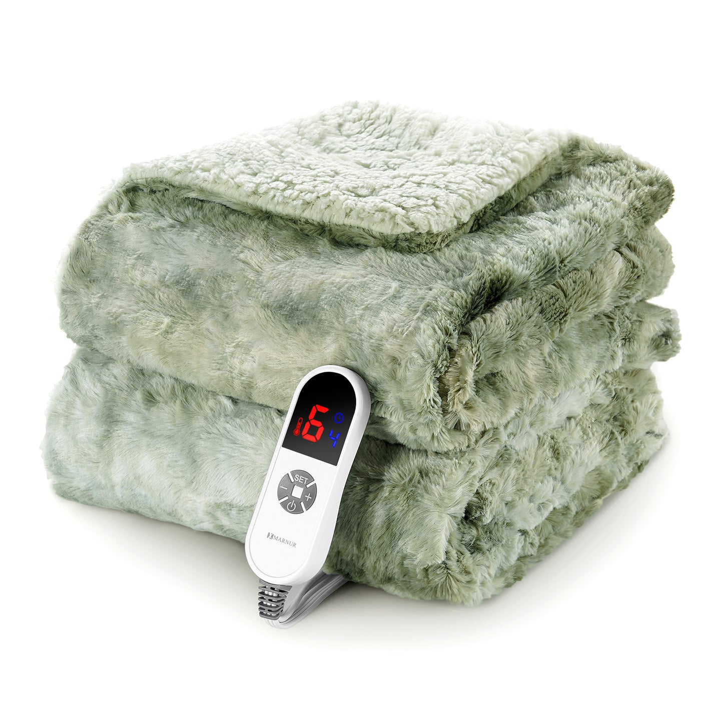 MARNUR Electric Throw Blanket 50" x 60", Soft Faux Fur Heated Blanket with Large LED Display, 6 Heating Levels, 4 Hours Timer, Machine Washable - Tie-dye Green