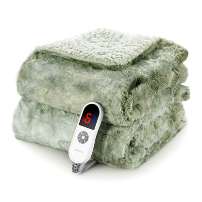 MARNUR Electric Throw Blanket 50" x 60", Soft Faux Fur Heated Blanket with Large LED Display, 6 Heating Levels, 4 Hours Timer, Machine Washable - Tie-dye Green