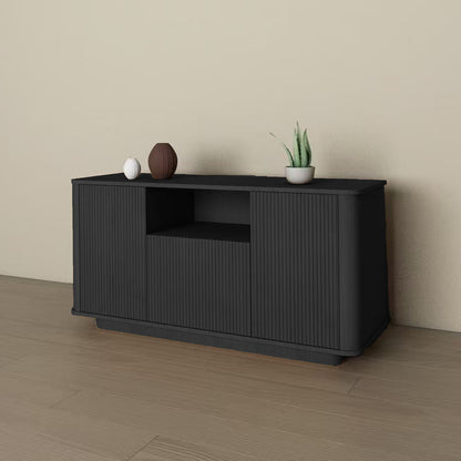 MARNUR Fluted TV Stand for 60" TV, Wood Entertainment Center for Living Room, Mid-Century, Black