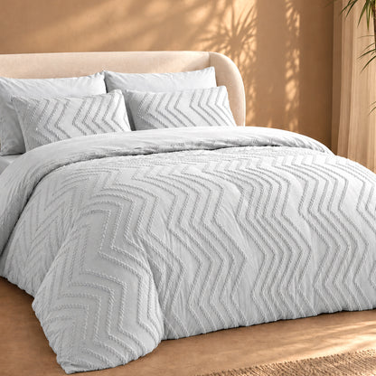 MARNUR Full Comforter Set, 7 Pieces Boho Tufted Bed in a Bag, All-Season Prewashed Soft Bedding Set with Comforter, Sheets, Pillowcases & Shams, Silver Grey