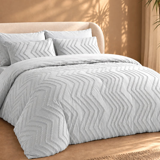 MARNUR Full Comforter Set, 7 Pieces Boho Tufted Bed in a Bag, All-Season Prewashed Soft Bedding Set with Comforter, Sheets, Pillowcases & Shams, Silver Grey