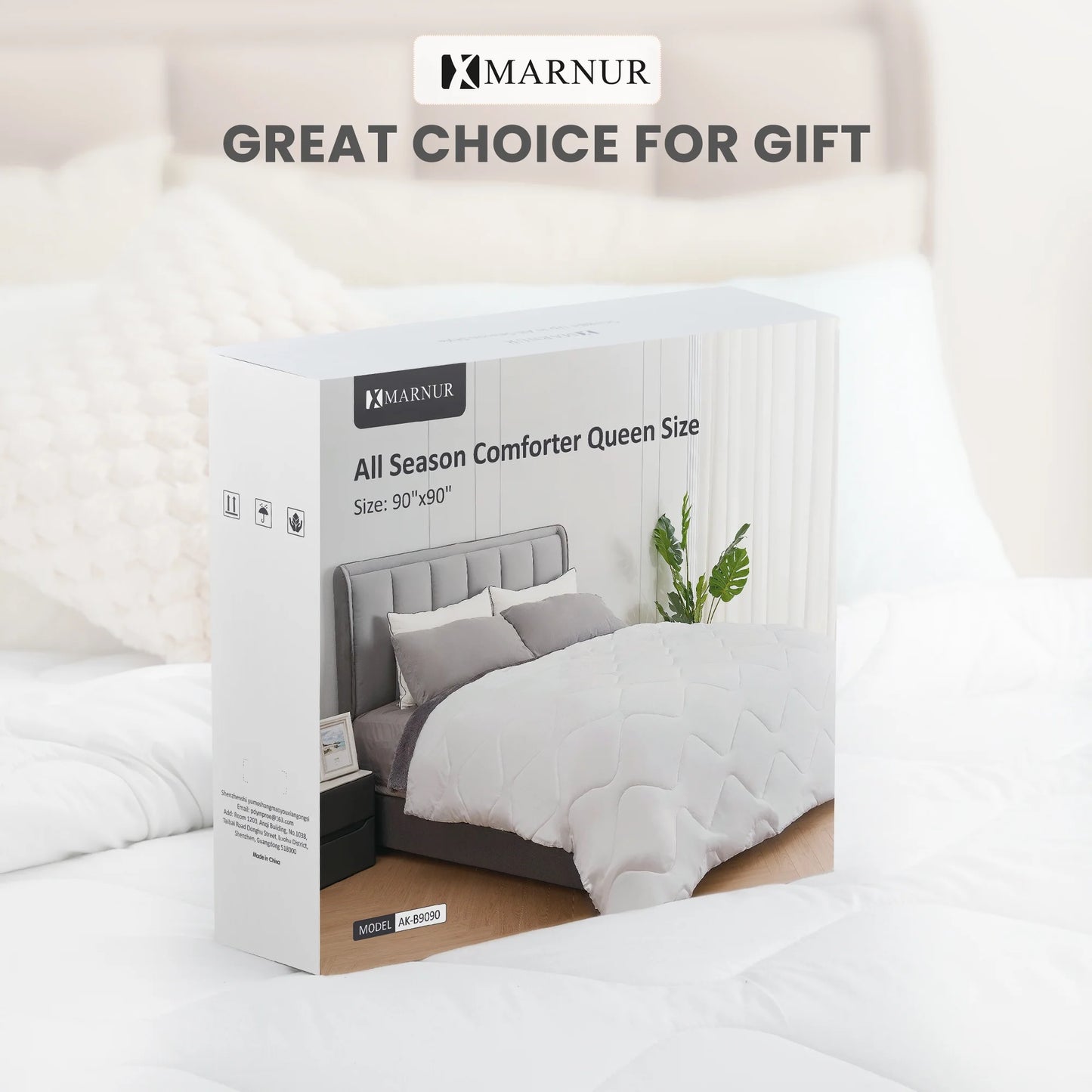 MARNUR All Season Comforter Queen Size, Cooling Quilted Duvet Insert, Down Alternative Comforter- White