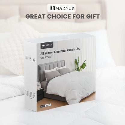 MARNUR All Season Comforter Queen Size, Cooling Quilted Duvet Insert, Down Alternative Comforter- White