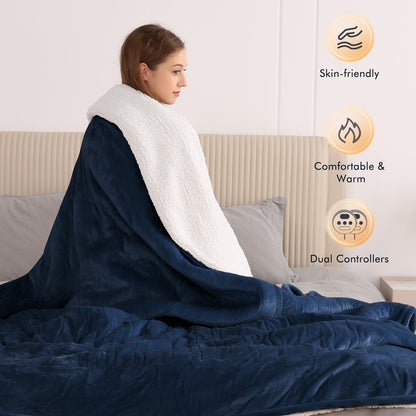 MARNUR Electric Heated Blanket King Size 90''x100'', Fast Heating with Dual Controllers, 10 Heating Levels, 10H Timers, Preheat Function Machine Washable - Dark Blue