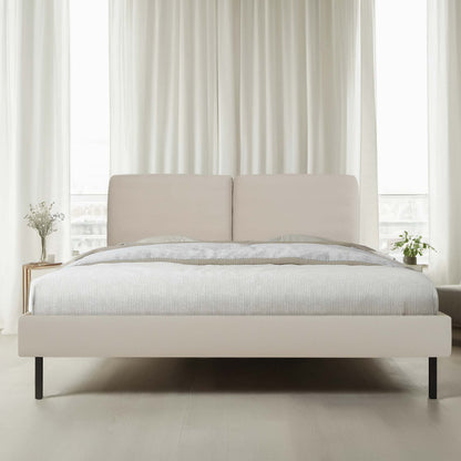 MARNUR Bed Frame Queen Size with Linen Fabric Adjustable Upholstered Headboard, Wooden Slats Support, Khaki