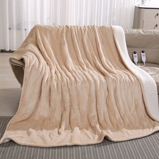 MARNUR Electric Heated Blanket Queen Size 84"x90", Fast Heating with 2 Separate Controllers, 6 Heating Levels, 8H Auto-off, Machine Washable - Beige