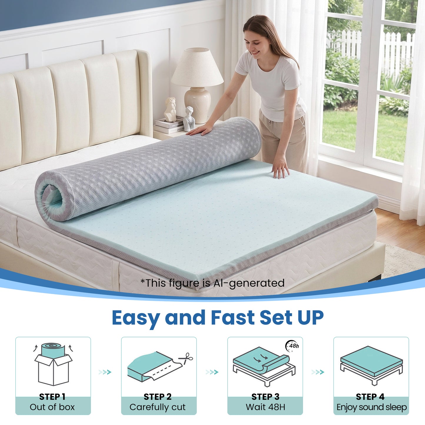 MARNUR 2" Egg Crate Cooling Gel Memory Foam Mattress Topper Twin Size, Breathable Bed Topper Reversible Soft & Firm for Pressure Relief and Back Pain, 38"x75"