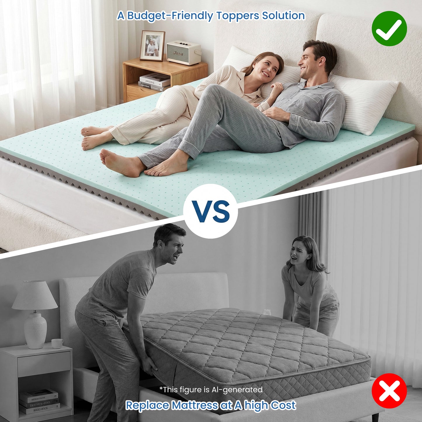 MARNUR 2" Egg Crate Cooling Gel Memory Foam Mattress Topper Twin Size, Breathable Bed Topper Reversible Soft & Firm for Pressure Relief and Back Pain, 38"x75"