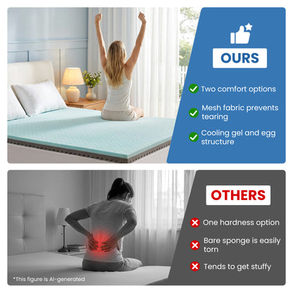 MARNUR 2" Egg Crate Cooling Gel Memory Foam Mattress Topper Twin Size, Breathable Bed Topper Reversible Soft & Firm for Pressure Relief and Back Pain, 38"x75"