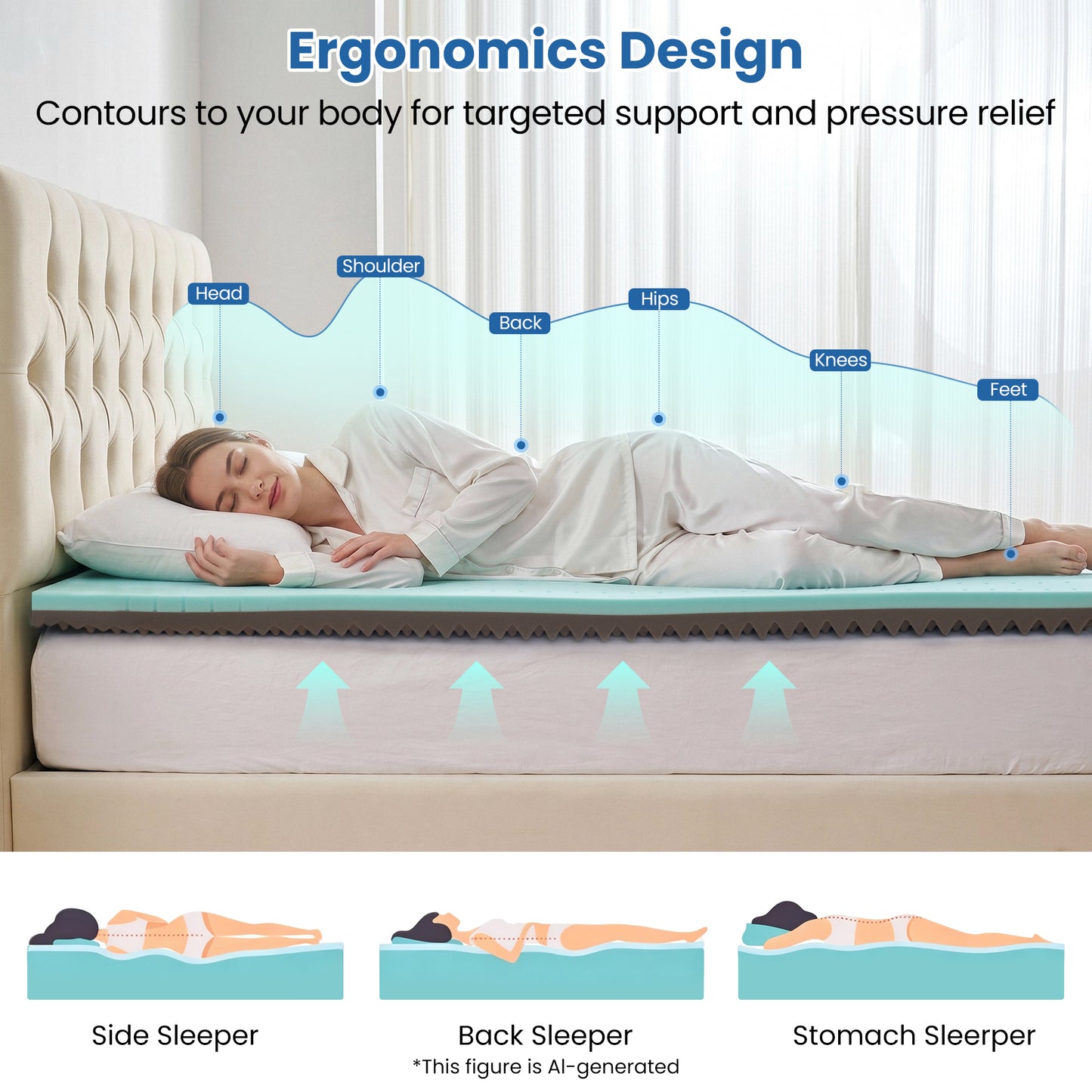 MARNUR 2" Egg Crate Cooling Gel Memory Foam Mattress Topper Twin Size, Breathable Bed Topper Reversible Soft & Firm for Pressure Relief and Back Pain, 38"x75"