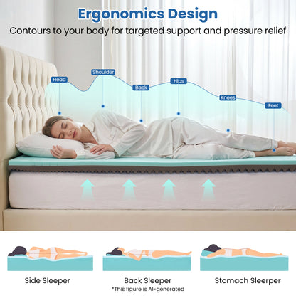 MARNUR 2" Egg Crate Cooling Gel Memory Foam Mattress Topper Twin Size, Breathable Bed Topper Reversible Soft & Firm for Pressure Relief and Back Pain, 38"x75"