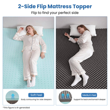 MARNUR 2" Egg Crate Cooling Gel Memory Foam Mattress Topper Twin Size, Breathable Bed Topper Reversible Soft & Firm for Pressure Relief and Back Pain, 38"x75"