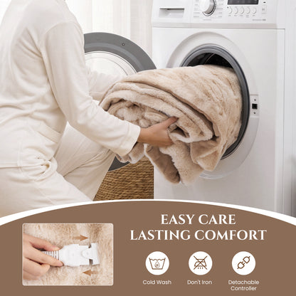 MARNUR Heated Blanket Electric Throw Extra Large Size 50"x72", Soft Faux Fur Heated Throw with 6 Heating Levels 4 Hours Timer Machine Washable, Khaki