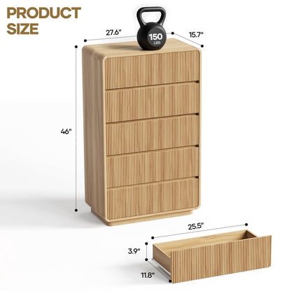 MARNUR 5 Drawer Dresser for Bedroom, 84lbs Heavy-Duty Chest of Drawers with Fluted Wave Design