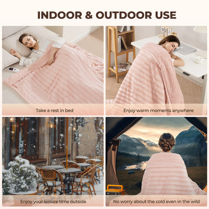MARNUR Electric Throw Blanket Extra Large Size, 60" x 70" Soft Faux Fur Heated Blanket, 6 Heating Levels, 4 Hours Timer - Pink