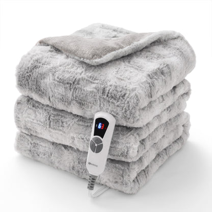 MARNUR Heated Blanket Full, Faux Fur Electric Blanket,6 Heating Levels, 10 Hours Timer, Machine Washable, 72"x84", Gray