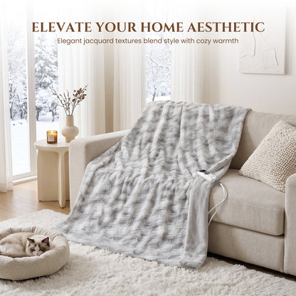 MARNUR Heated Blanket Electric Throw Extra Large Size 50"x72", Soft Faux Fur Heated Throw with 6 Heating Levels 4 Hours Timer Machine Washable, Gray