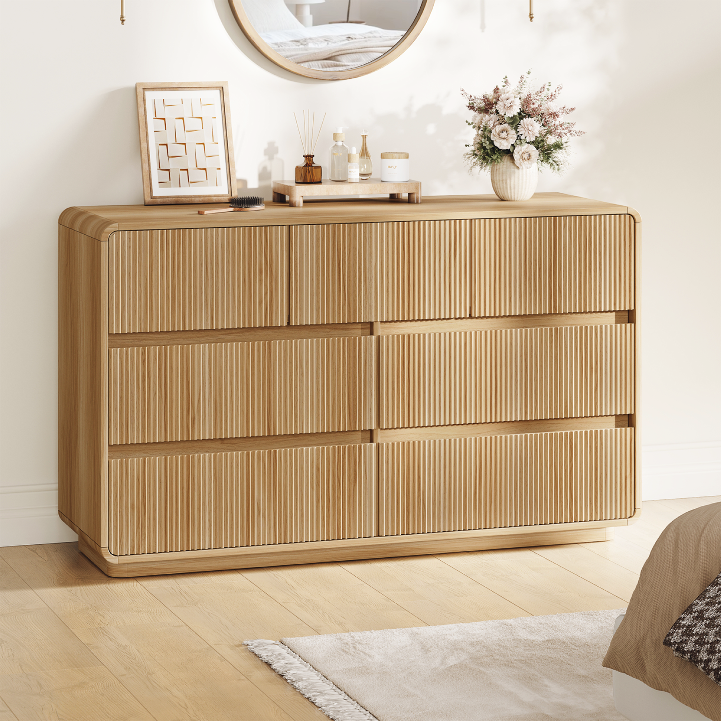 MARNUR 7 Drawer Dresser for Bedroom, Wooden Chest of Drawers for Closet, with Wide Top, Smooth Glides, for Living Room, Hallway, Kids Room, Natural Oak