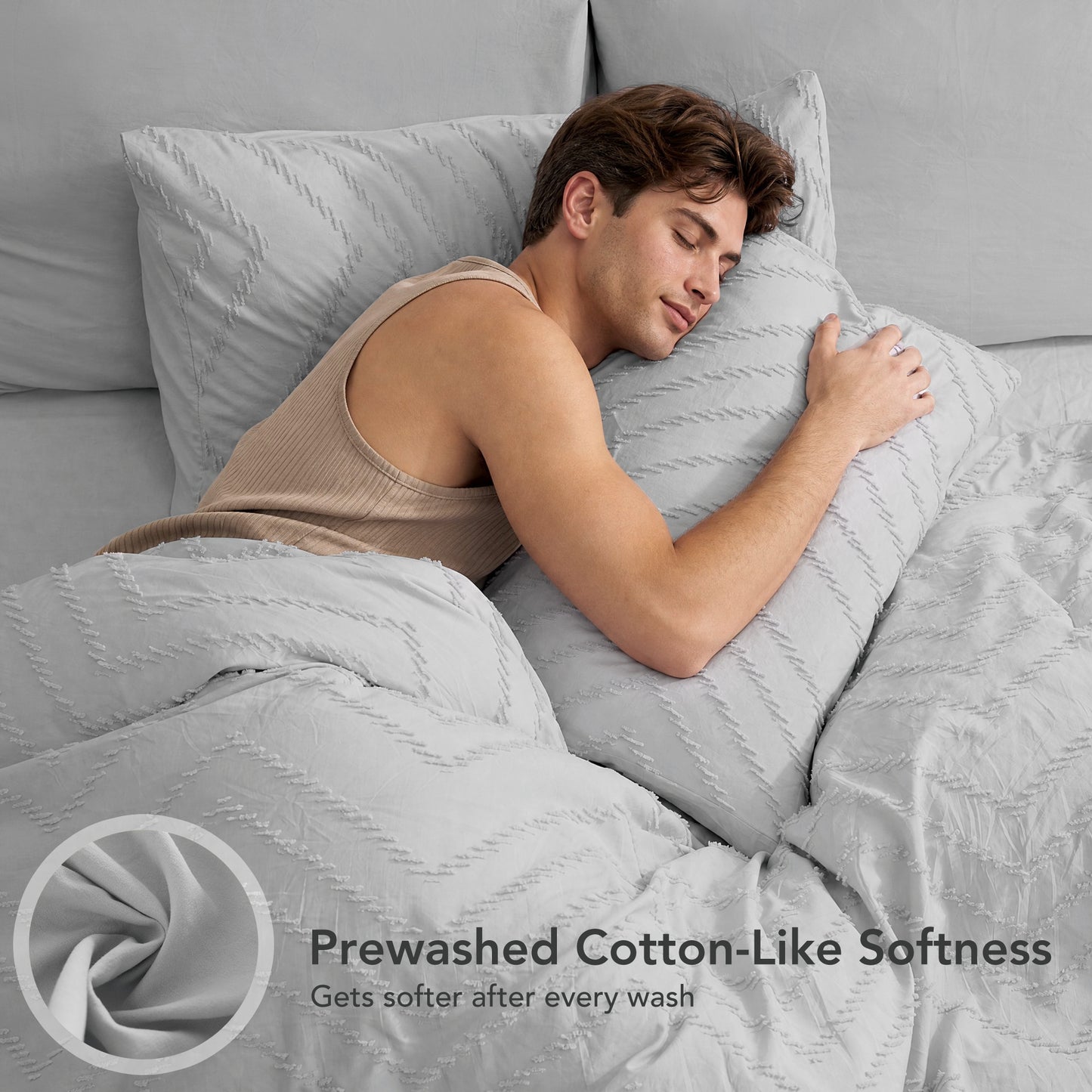 MARNUR Comforter Set Full Size, 7 Pieces Boho Tufted Bed in a Bag Prewashed Cotton-Like Soft Bedding Set with Comforter, Sheets, Pillowcases & Shams, Silver Grey